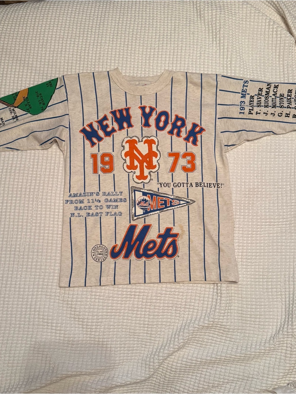 Vintage New York Mets Kids Long Sleeve Tee - White/Blue/Orange